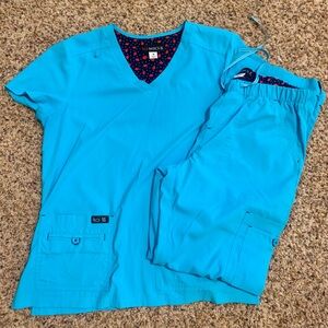 Koi Basics Blue Scrub Set.  Medium top and small pants